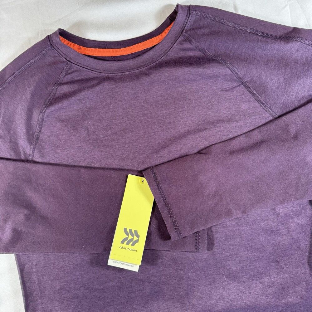 Youth All In Motion Stretch Active Top Shirt Thumbhole Long‎ Sleeve Purple Large